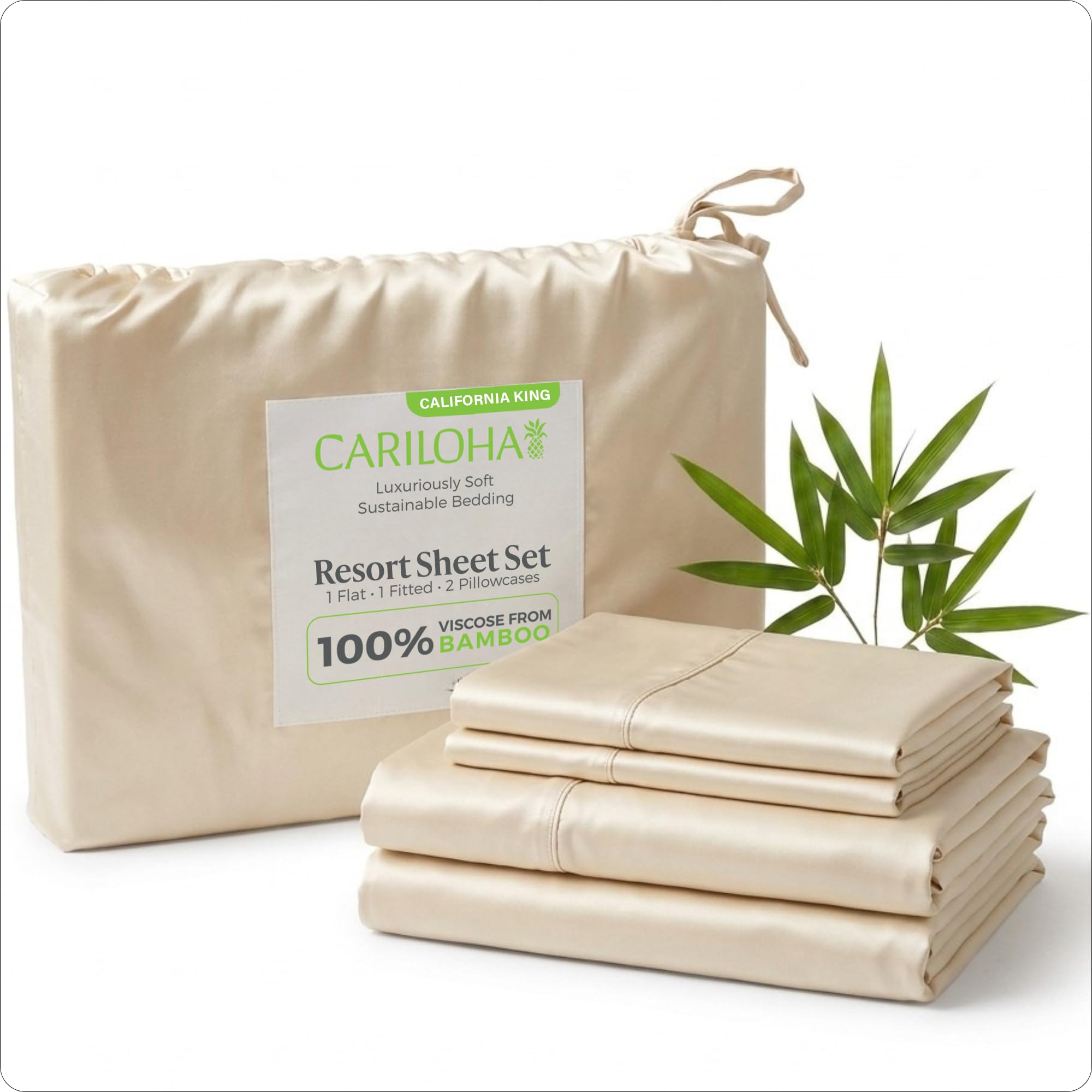Photo 1 of Cariloha Resort 4-Piece Sateen Sheet Set |Coconut Milk | Cal King | Cooling Sheets for Hot Sleepers