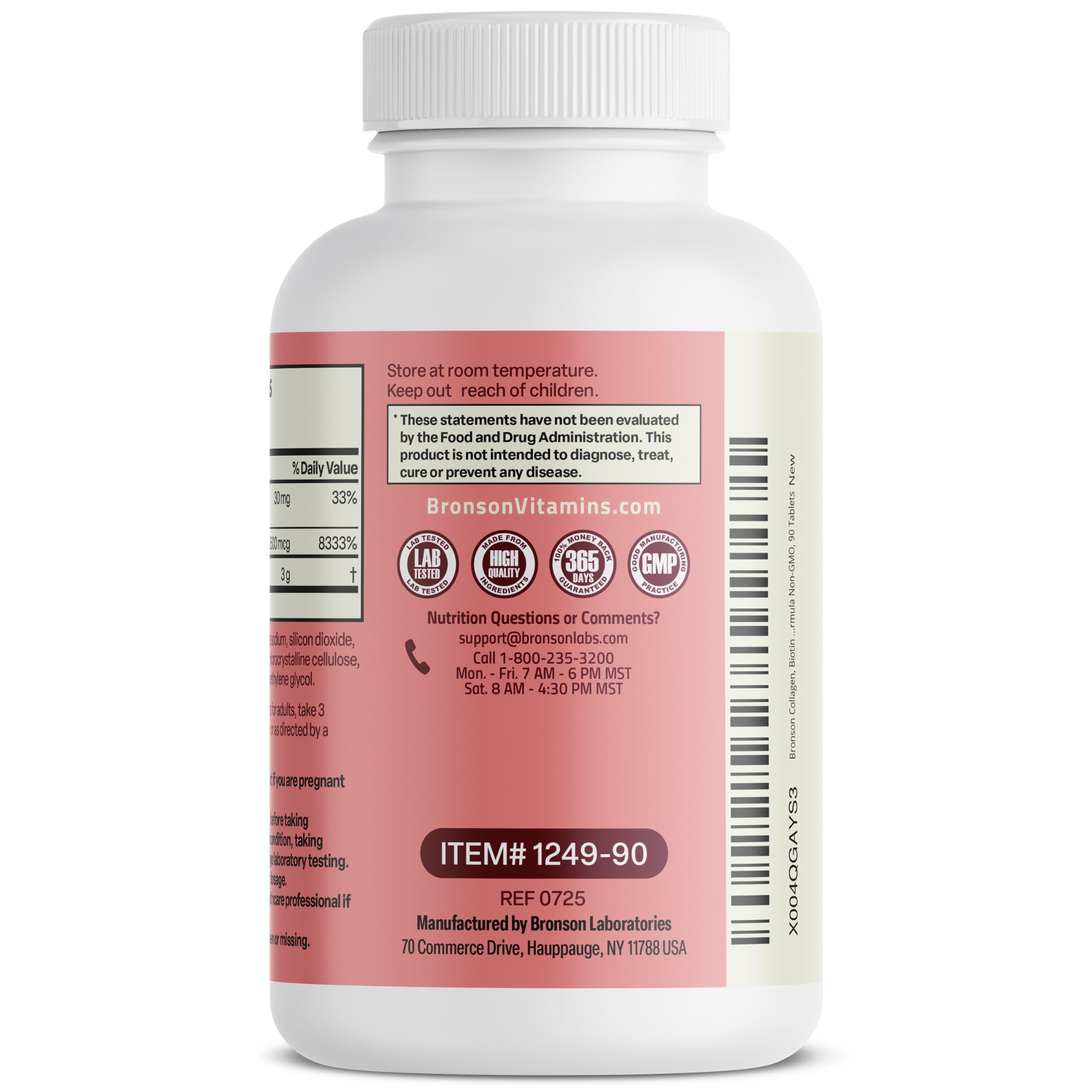 Bronson Collagen Peptides 3000mg (per Serving) with Biotin & Vitamin C - for Hair, Skin & Nails Support, Non-GMO, 90 Tablets