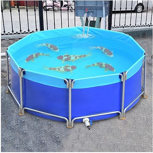 zklaseot Lona para piscina sobre el suelo, estanque de peces circular, grande, plegable para exteriores con soporte para riego agrícola de Koi