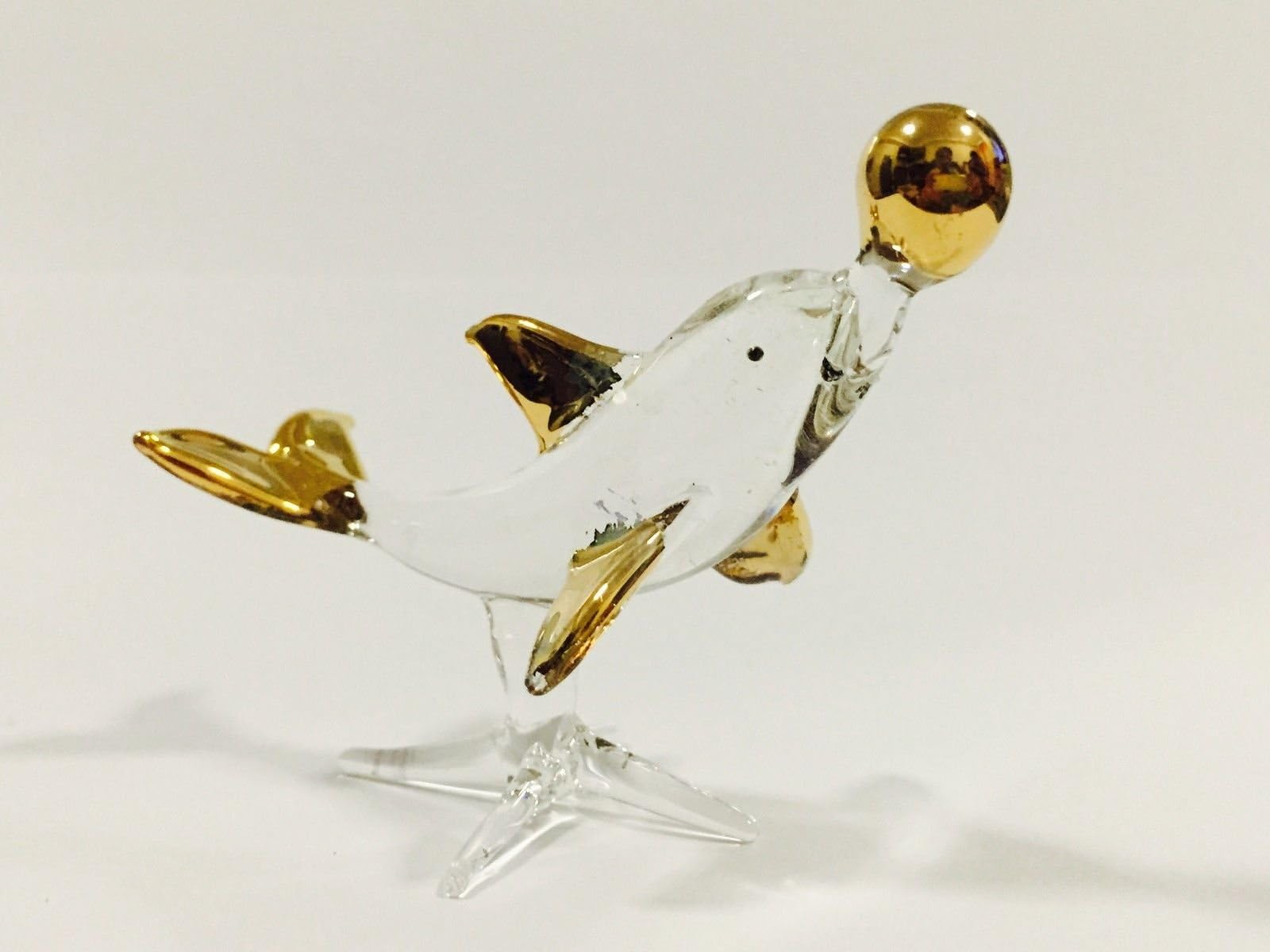 Figurine Animal Miniature Hand Blown Glass Dolphin.
