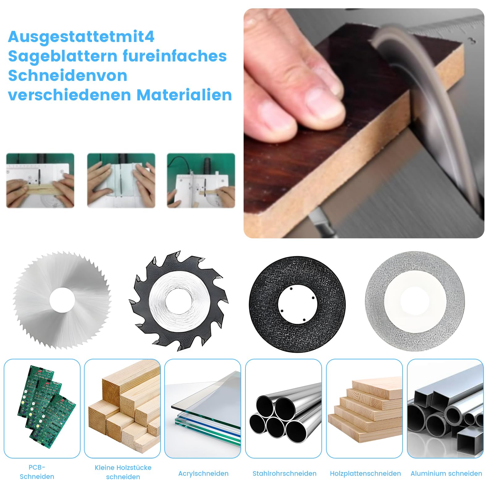Mini Tischkreissäge für DIY-Holzbearbeitungsprojekte,7-Gang-Netzteil Einstellbarer,Tischkreissägen Tragbare Präzisions Table Saw 0,1-15mm Sägeblatt Höhenverstellbarer, Arbeitserleichterung für Jeden