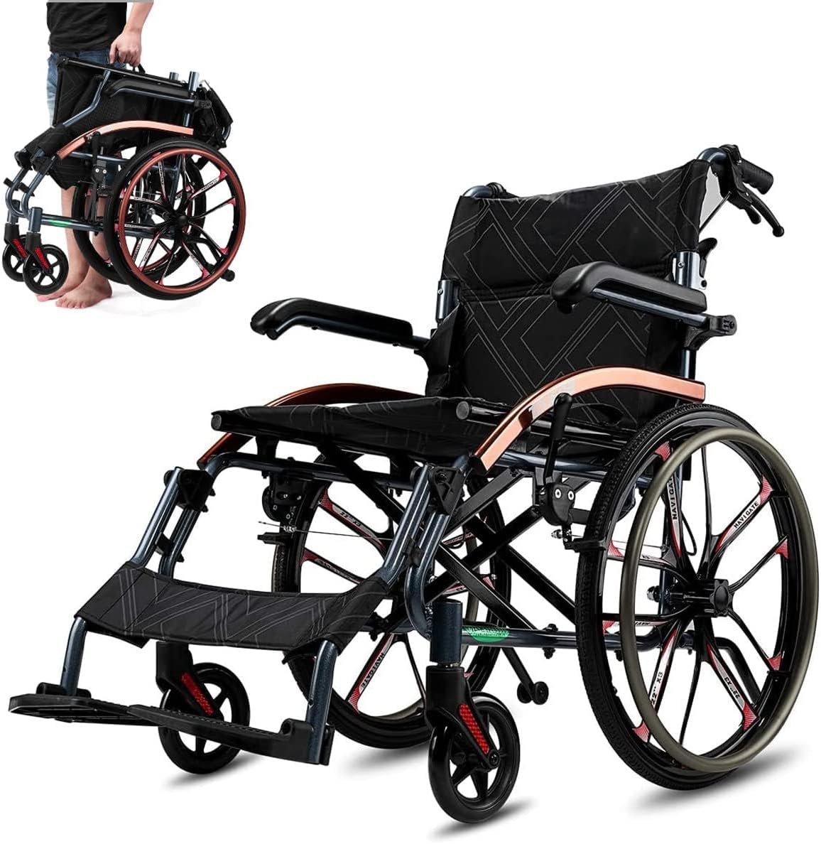 Magnesium Lightweight Foldable Wheelchairs for Elderly Selfpropelled Chair
