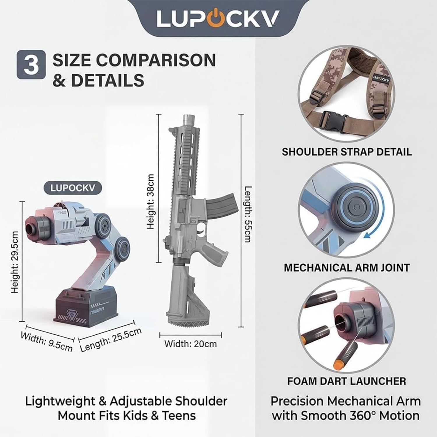 Smart Tracking Mechanical Arm Foam Blaster, Wearable Shoulder Mount with Dual Control, AutoAim Motion Tracking, Electric Rapid Fire Robot Arm Toy for Kids, Teens & Adults (Soft Dart Blaster)