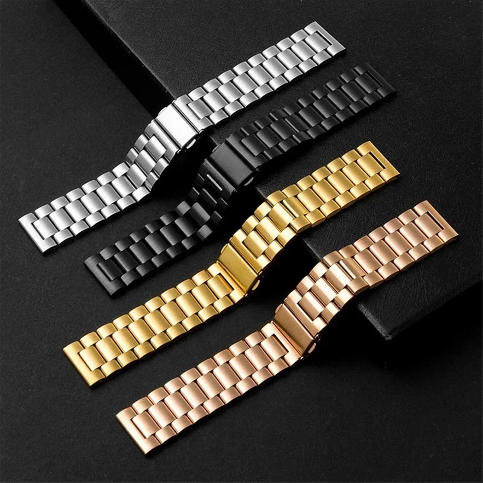 18 mm 20 mm 22 mm Metall Uhr Ersatzarmband Edelstahl Armband (Gold_20 mm)