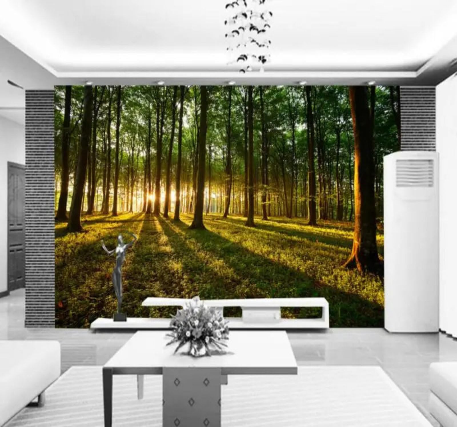Xlming 400Cm×280Cm(B×H) Three Dimensional Fresh Green Forest Sunlight 3D Wallpaper Premium Textured Silk Study Dining Living Room Bedroom Sofa Tv Wall Easy Install-400Cm×280Cm