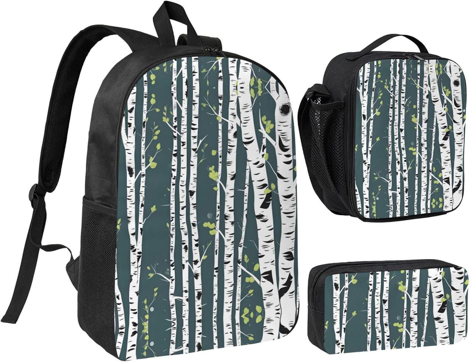 Beauty Birch Tree print 3 Piece Backpack Bags with Lunch Box Pencil Case Set for Travel Work Camping Unisex