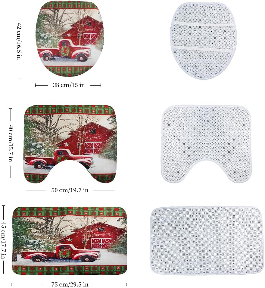 Christmas Shower Curtain Set with Bath Mat (Red House&Truck)