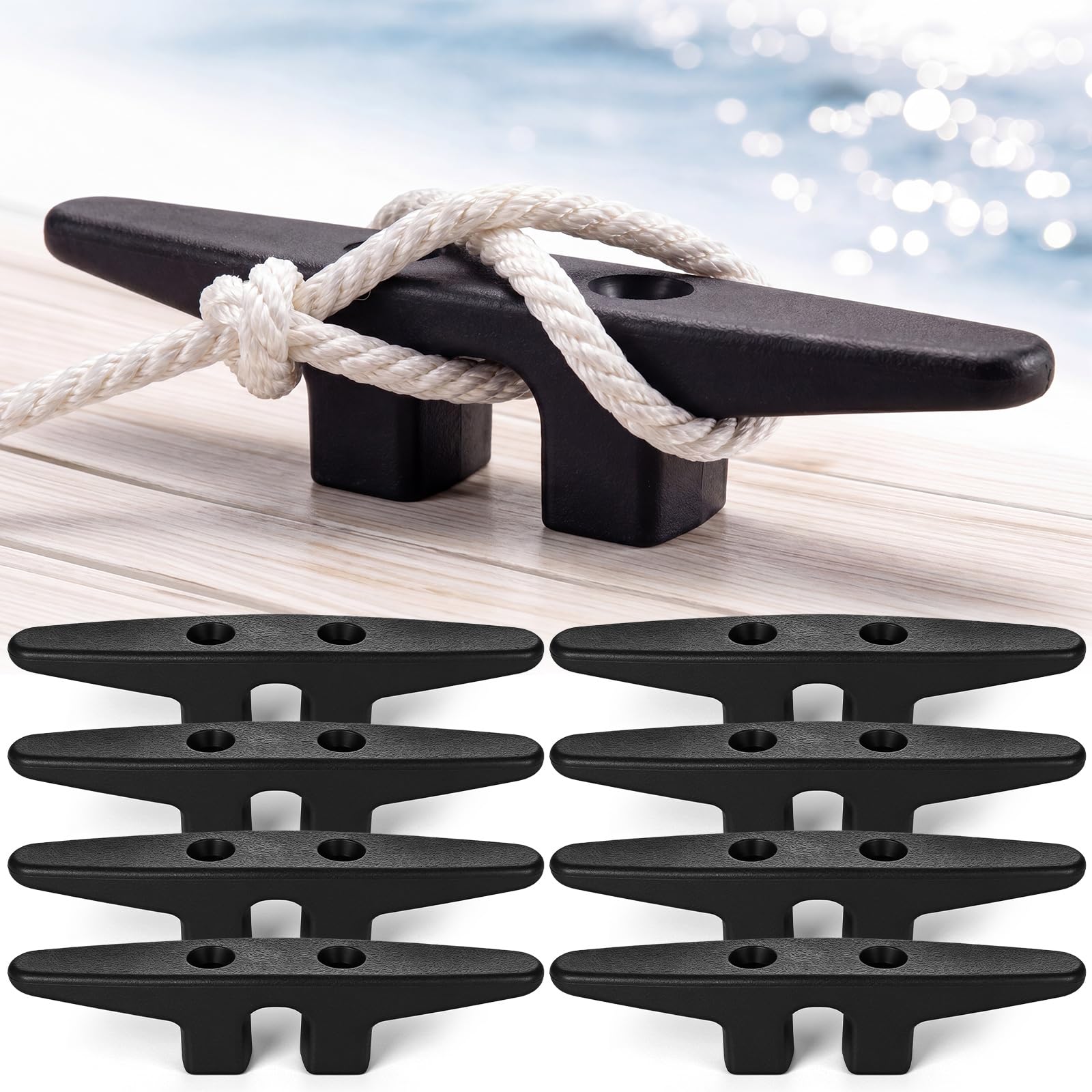 Qunclay 4 Pcs Nylon Boat Cleats Open Base Dock Cleat Black Marine Grade Lightweight Corrosion Proof Boat Anchor Tie Downs Accessories for Kayak Canoe Pontoon Nautical Decor