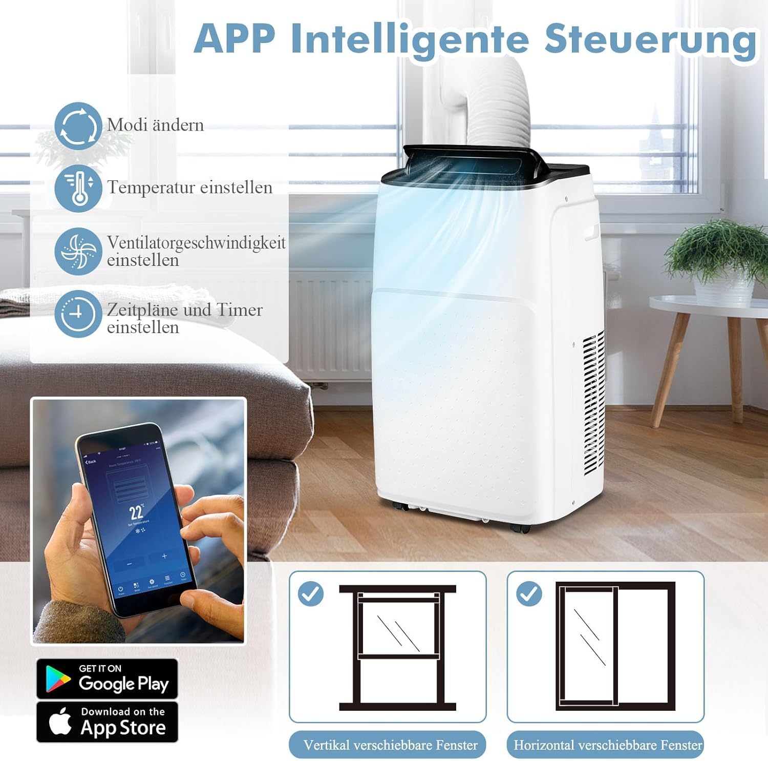 RELAX4LIFE Mobile Klimaanlage 14000BTU, Klimagerät mit Abluftschlauch
