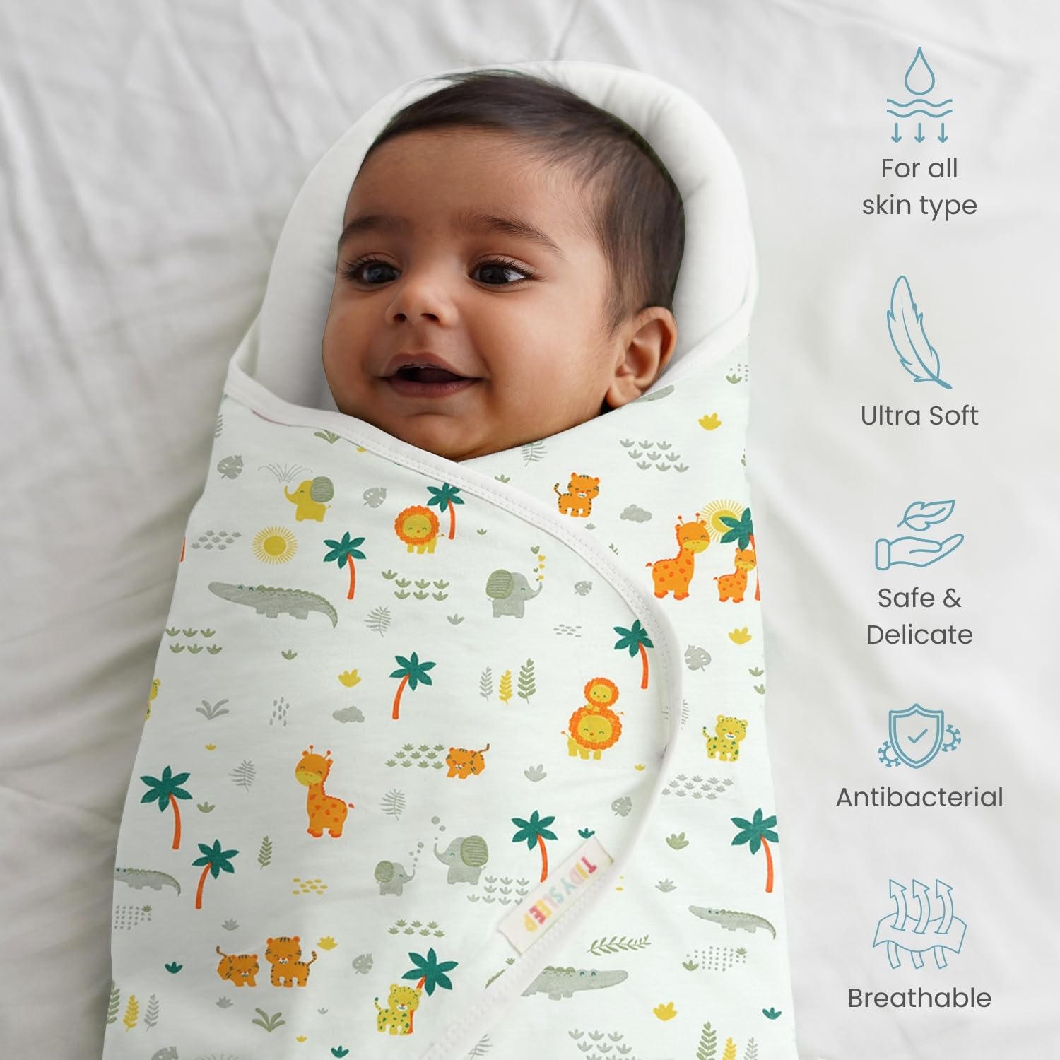 TIDY SLEEP Baby Swaddle Wrappper Adjustable for Newborn || 100% Cotton Soft || Newborn Blanket for 0-3 Months (Jungle Safari) - Image 2 thumbnail