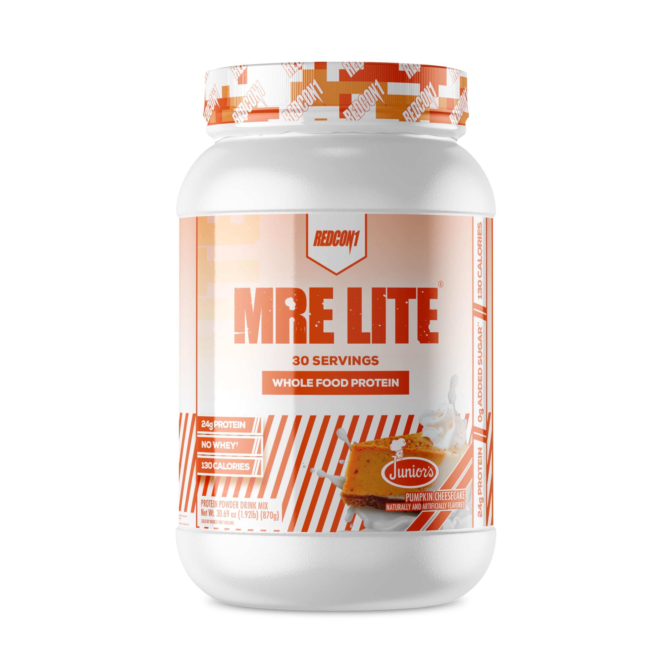 REDCON1 MRE Lite Whole Food Protein Powder, Juniors, Pumpkin Cheesecake - Low Carb & Whey Free Meal Replacement with Animal Protein Blends - Easy to Digest Supplement Made with MCT Oils (30 Servings)