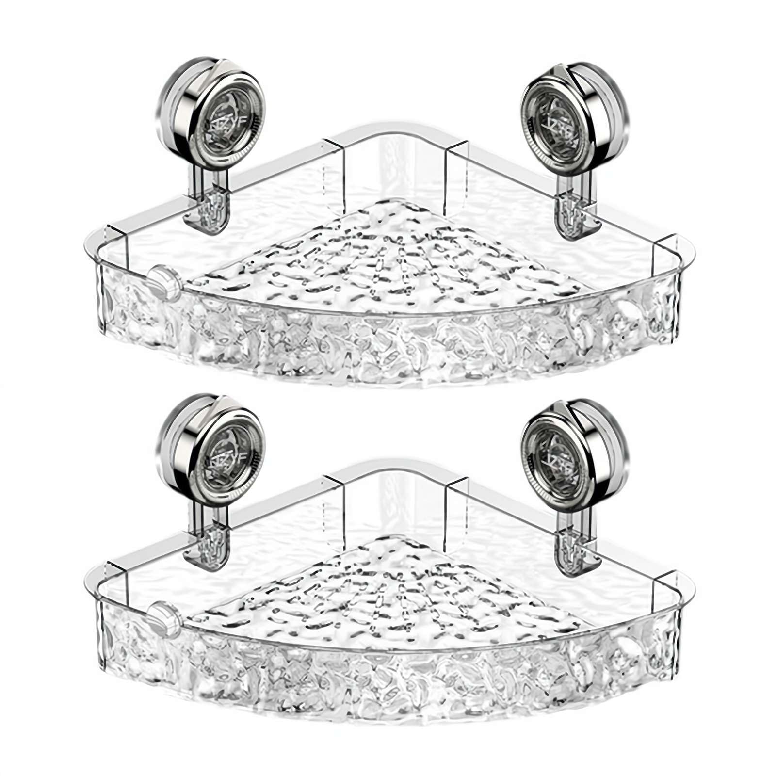 tkerinse Estante de pared transparente sin taladro, estante de almacenamiento de esquina de baño, estante de ducha con ventosa de acrílico, cesta de ducha con ventosa para cocina y baño