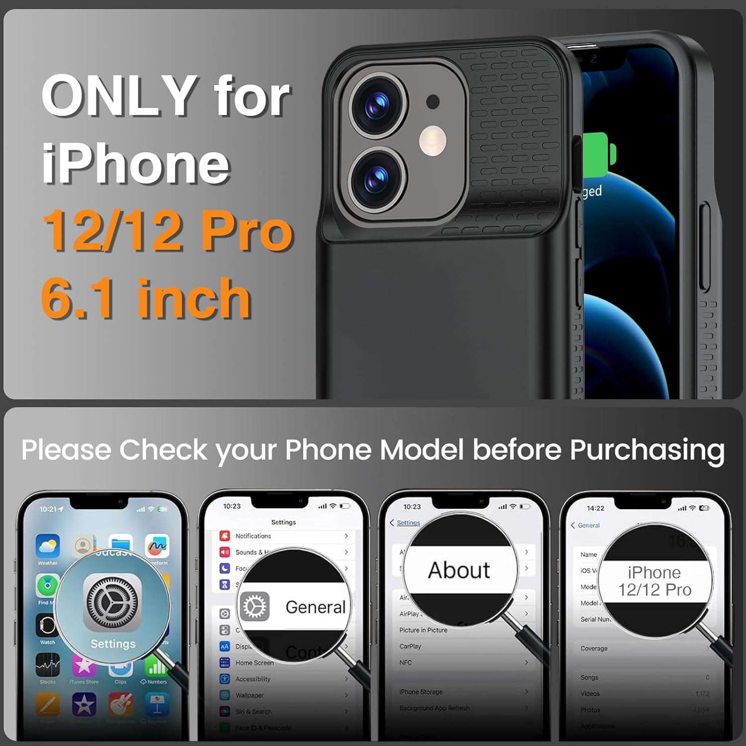 BOPPS Battery Case for iPhone 12/12 Pro with Stand,Upgrade Powerful 7000mAh Portable Rechargeable Protective Extended Charger Cover for iPhone 12/12 pro Charging Case,Black