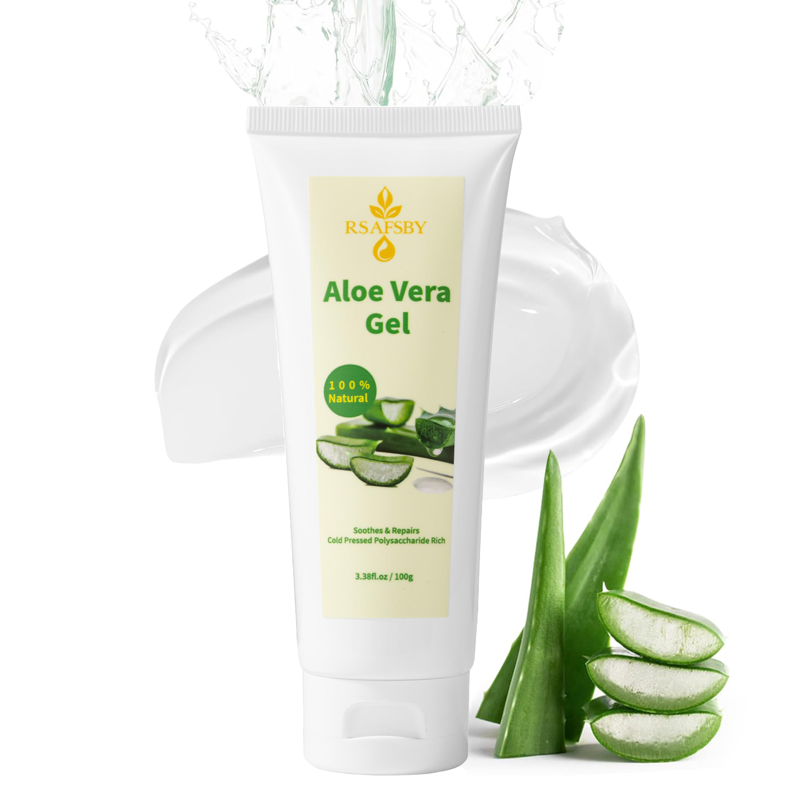 100% Natural Aloe Vera Gel for Face Body & Hair, 100g Cold Pressed, Soothing, Hydrating & Repairing, Relieves Dry Skin