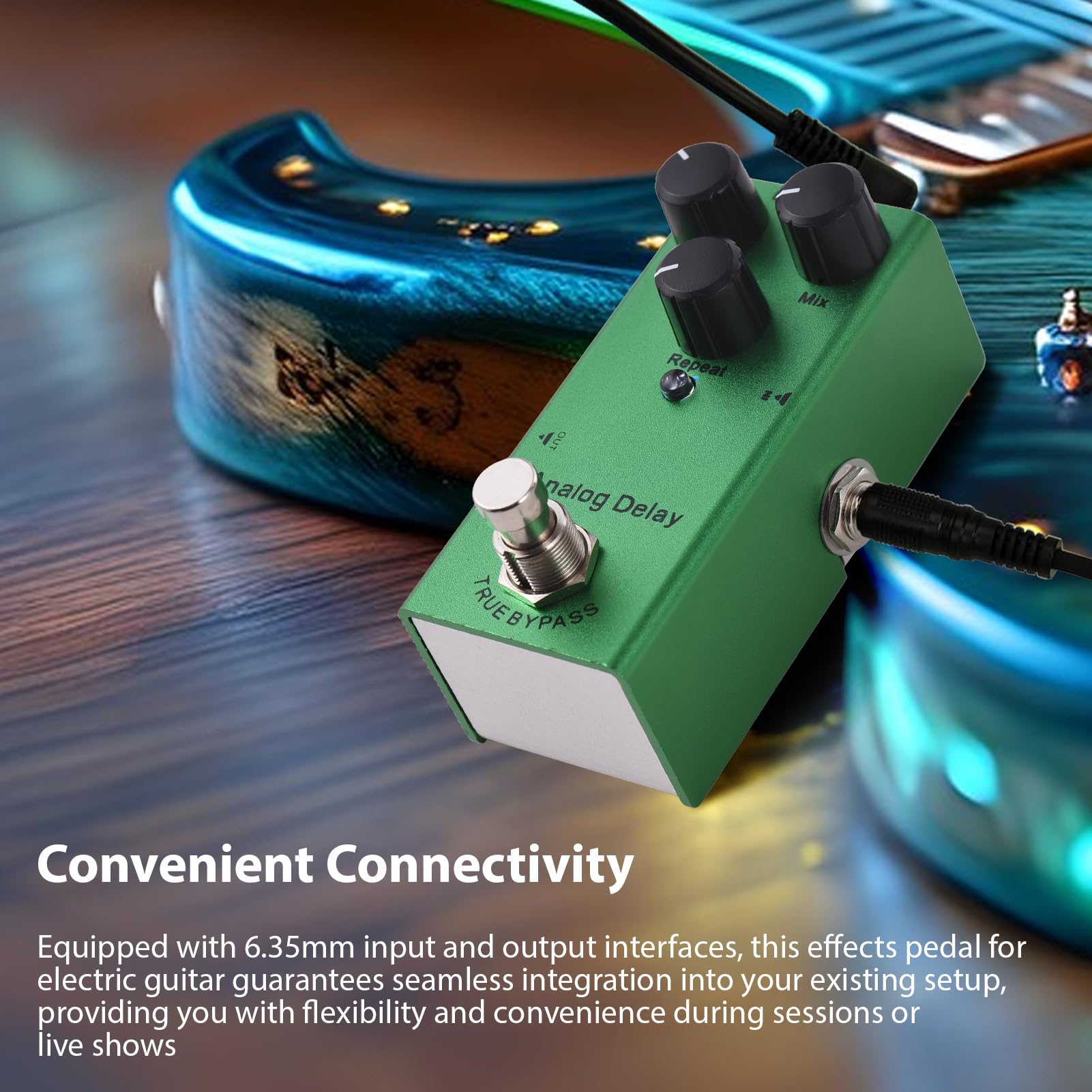Analog Delay Guitar Effects Pedal with Time Mix Repeat Controls Knob DC 9V 6.35mm Input Output Electric Guitar Effector True Bypass Green Mini Aluminum Design