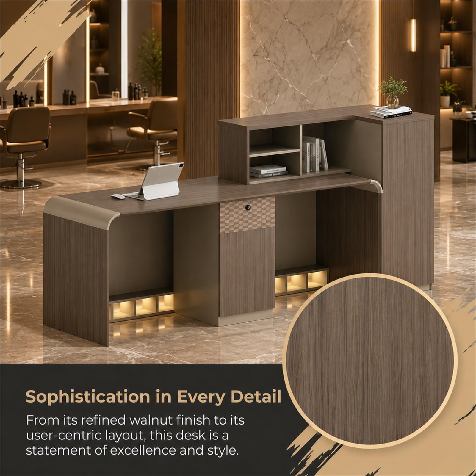 L-Form Empfangstheke Rezeptionstheke, Moderne Kassentheke Große mit Schublade, 2 Schränken, Regal & Stauraum für Büro Salon Hotel Empfangsbereich