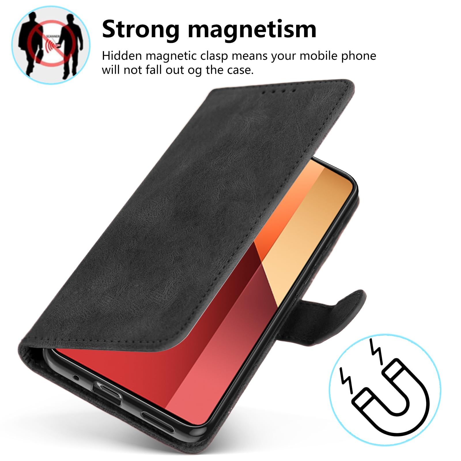 BEZ Cover Portafoglio Con Magnetica Per Xiaomi Redmi Note 13 Pro 4G | Custodia In Tela E PU Con Portacarte E Supporto | Protezione RFID E Anticaduta