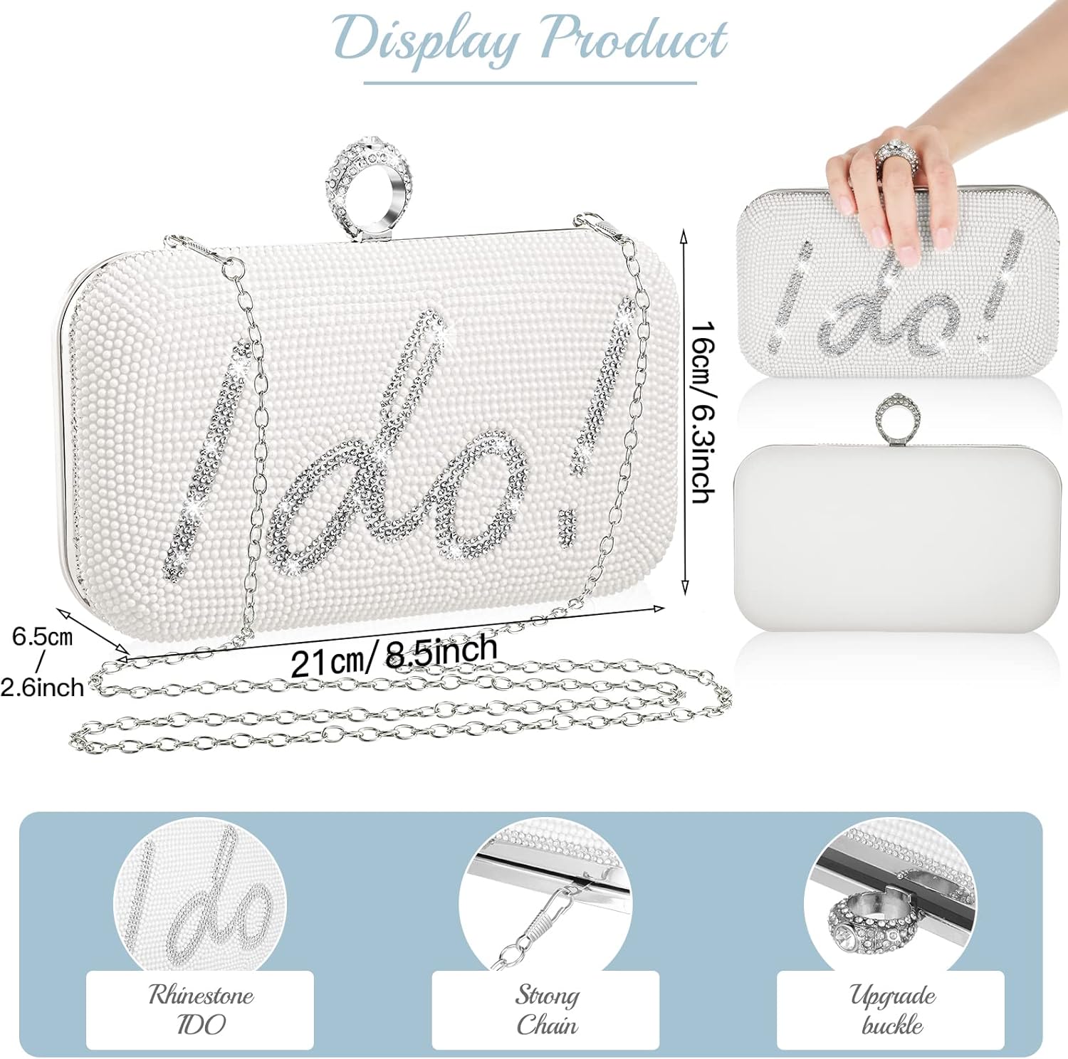 Kacctyen Rhinestone Clutch Bag Bride Clutch Purse Diamond Evening Bag Bride Purse Embellished Jewels Rhinestone Box Bag Gift - Image 4