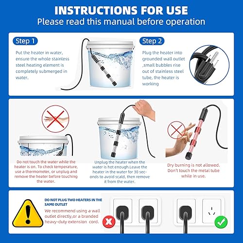 Miniatura 7 de Calentador rápido de cubo de 2000 W, calentador de agua de inmersión, calienta 5 galones de agua en minutos, calentador de agua sumergible de alta