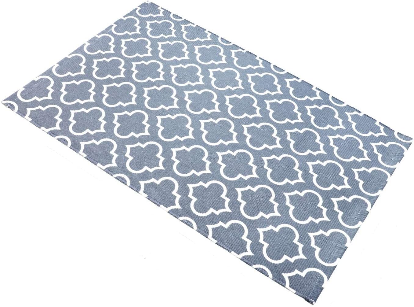 Delxo Door Mats, 27.5"x43.5" Cotton Hand-Woven Washable Door Rugs. Quatrefoil Pattern,Great for Indoor, Outdoor,Front Door,Bedroom,Laundry,Christmas. Grey and White