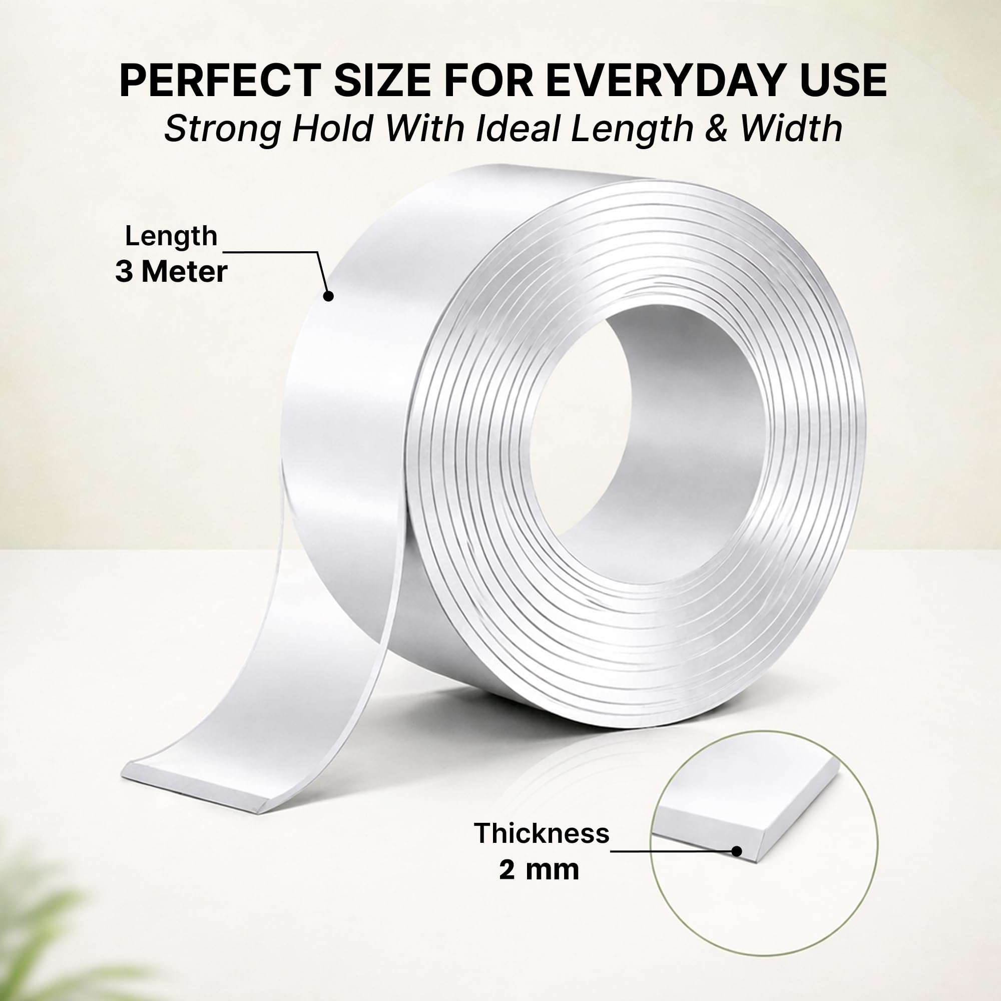 DALUCI Double Sided Tape Heavy Duty for Wall Strong Adhesive Nano Tape Multipurpose Mounting Tape Removable Washable Reusable Transparent Gel Grip (Transparent, 2mm x 3m) 4