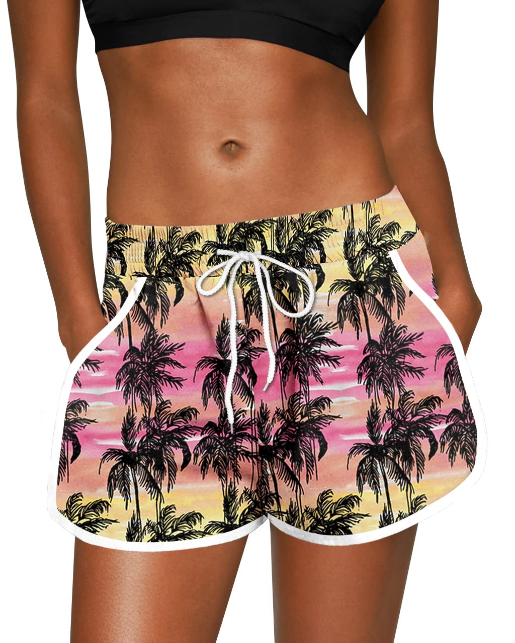 For G and PL Women Summer Floral Beach Boardshorts with Pockets Swim Trunks