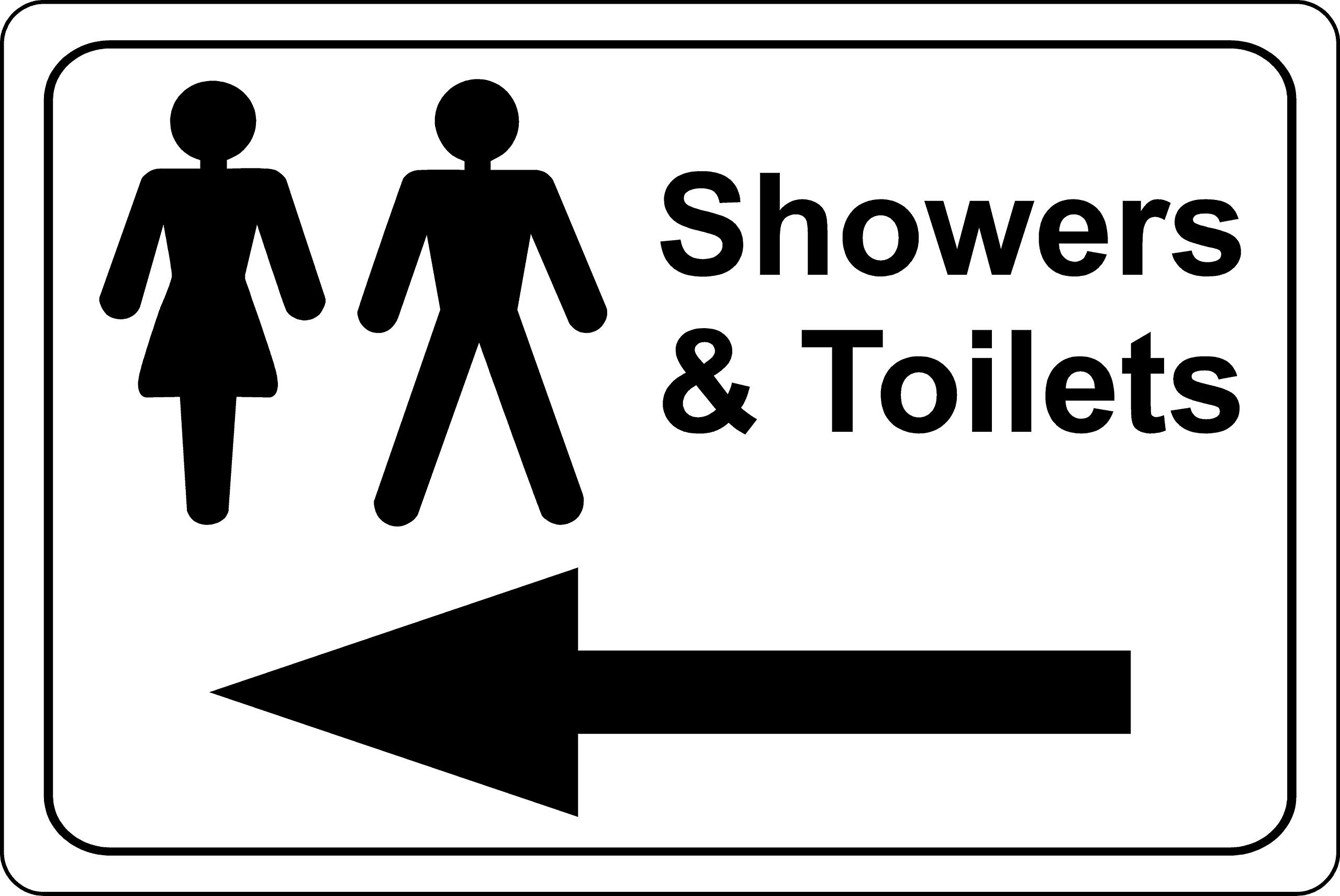 Kpcm Display Ltd Men's And Fe Showers And Toilets Camp Facilities This Way Left Arrow Sign - 1.2Mm Rigid Plastic 400Mm X 300Mm