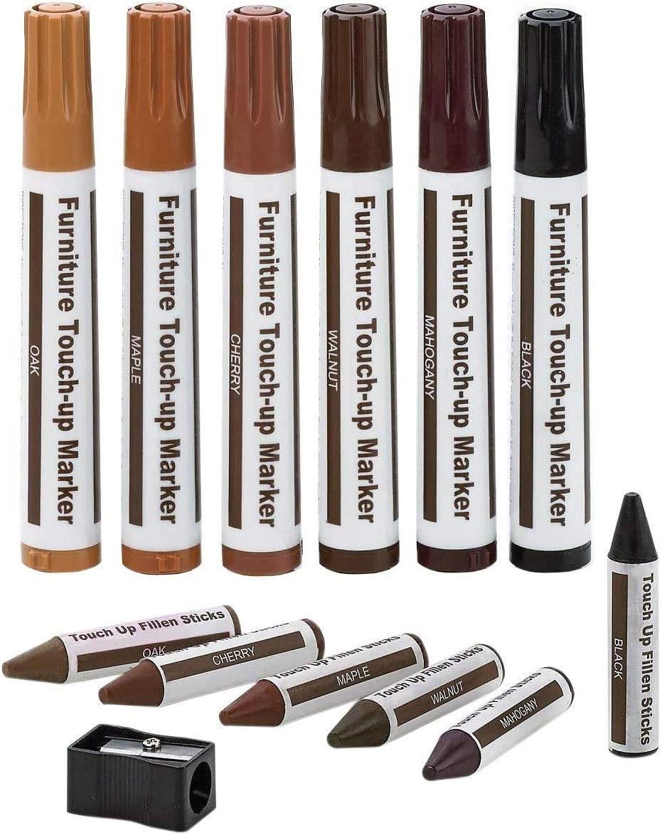 DAIXI Furniture Repair Kit Wood Markers - Set of 13 - Markers and Wax Sticks with Sharpener Kit, for Stains, Scratches, Wood Floors, Tables, Desks, Carpenters, Bedposts, Touch Ups, and Cover Ups