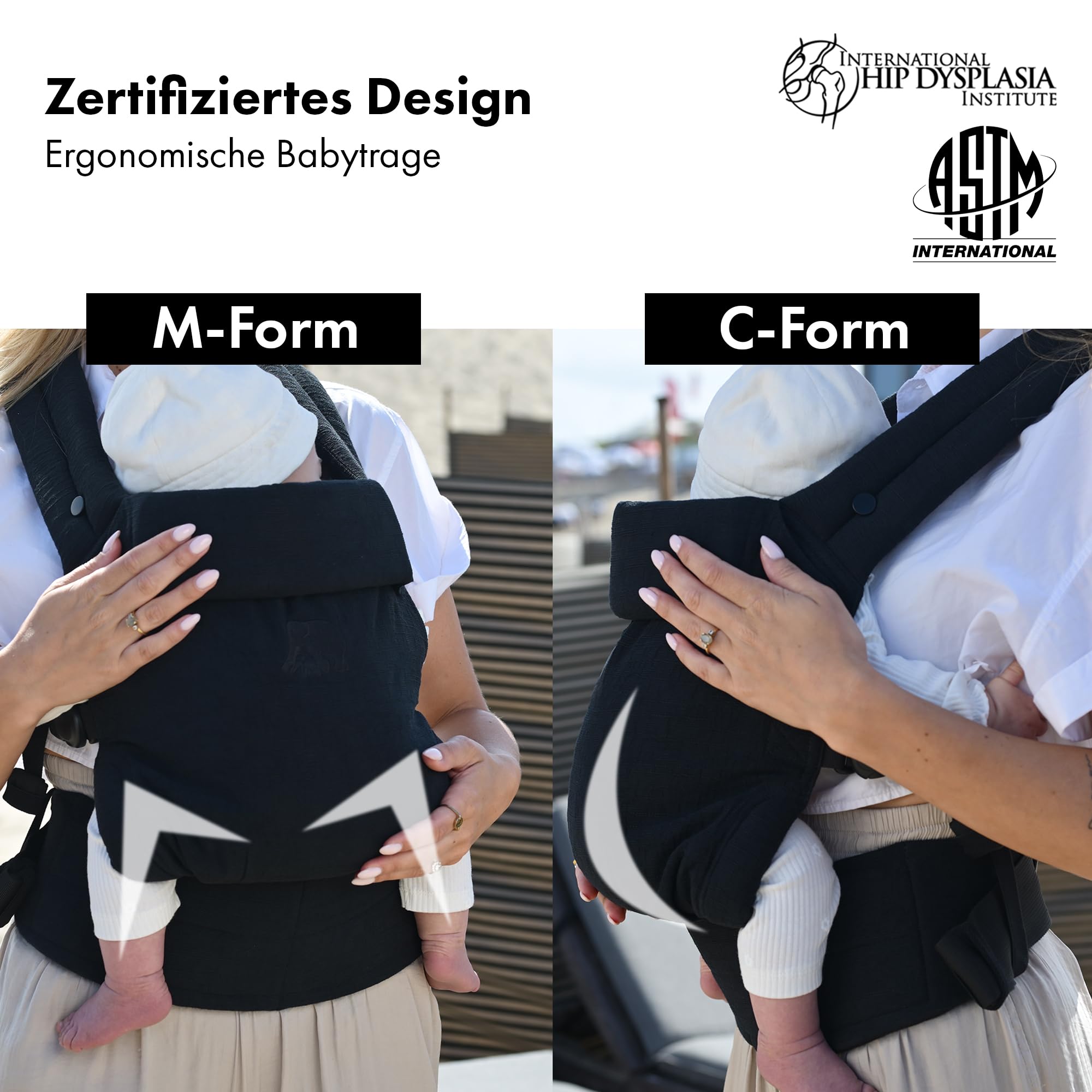 Deryan Amora 2-in-1 Babytrage, Ergonomisch, Umwandelbar aus 100% Baumwolle, Baby Carrier für Kleinkind (0-2 Jahre, 3-20 kg), Ergonomische M-Position, X-Rücken, Ein-Klick-Schnalle (Schwarz)