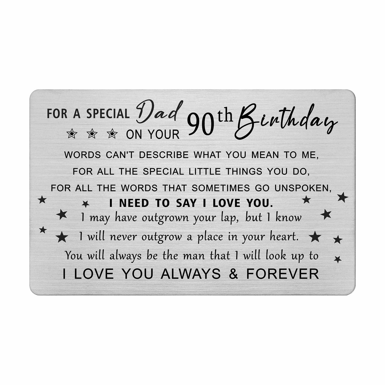 Personalisiertes 90. Geburtstagsgeschenk – Gravierte Metallkarte "Live Laugh Love", Kreditkartengröße (8,6 X 5,4 Cm)