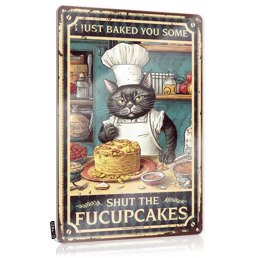 Sukecupqz Men's Colour Funny House Signs Cat Kitty I Just Baked You Some Cakes Tin Sign Cubicle Decorretro Signsbathroom Signs Decor Funnygifts For Best Friend(30X40cm)