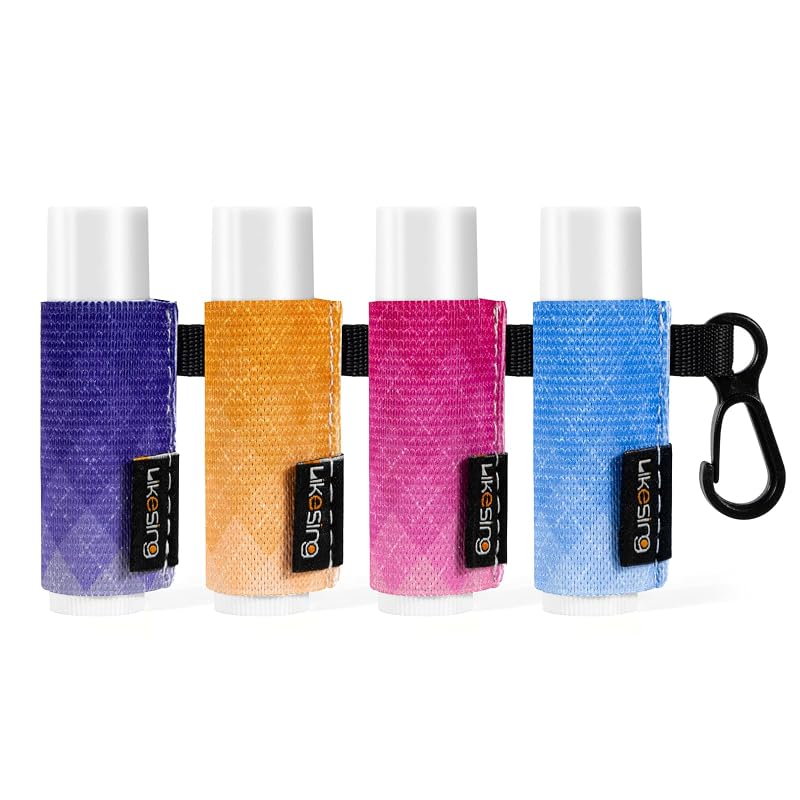 Porta-bálsamo labial Likesing com chaveiro, capa elástica de neoprene, 4 unidades