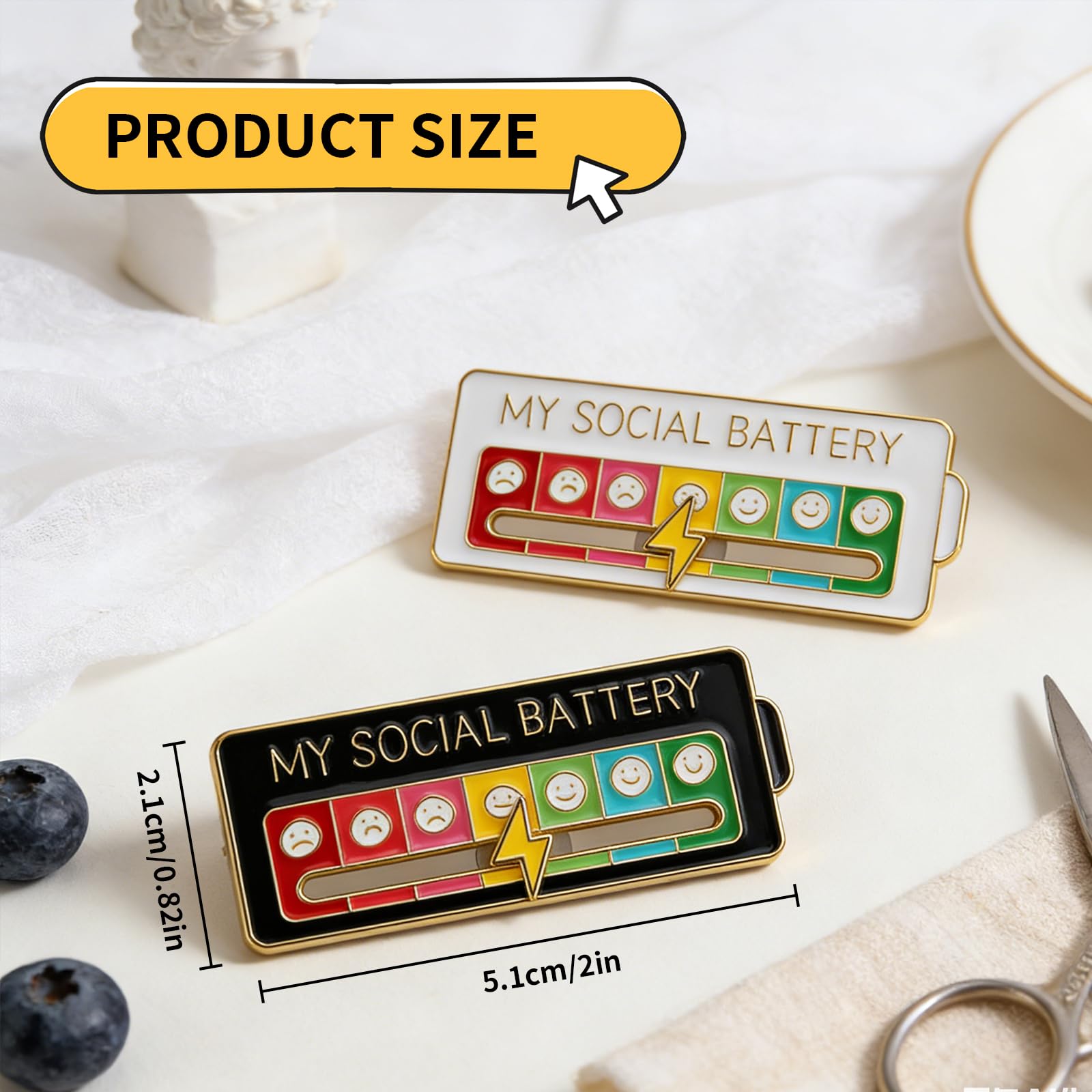 Medidor de Estado de Ánimo, 2 Piezas Batería Social & Insignia, Broche para Mochila