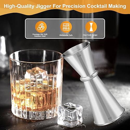 Miniatura 3 de Lexenic Jigger japonés prémium de 2 onzas y 1 onza con 7 medidas en el interior para camarero, jigger de acero inoxidable 304 resistente, accesorios