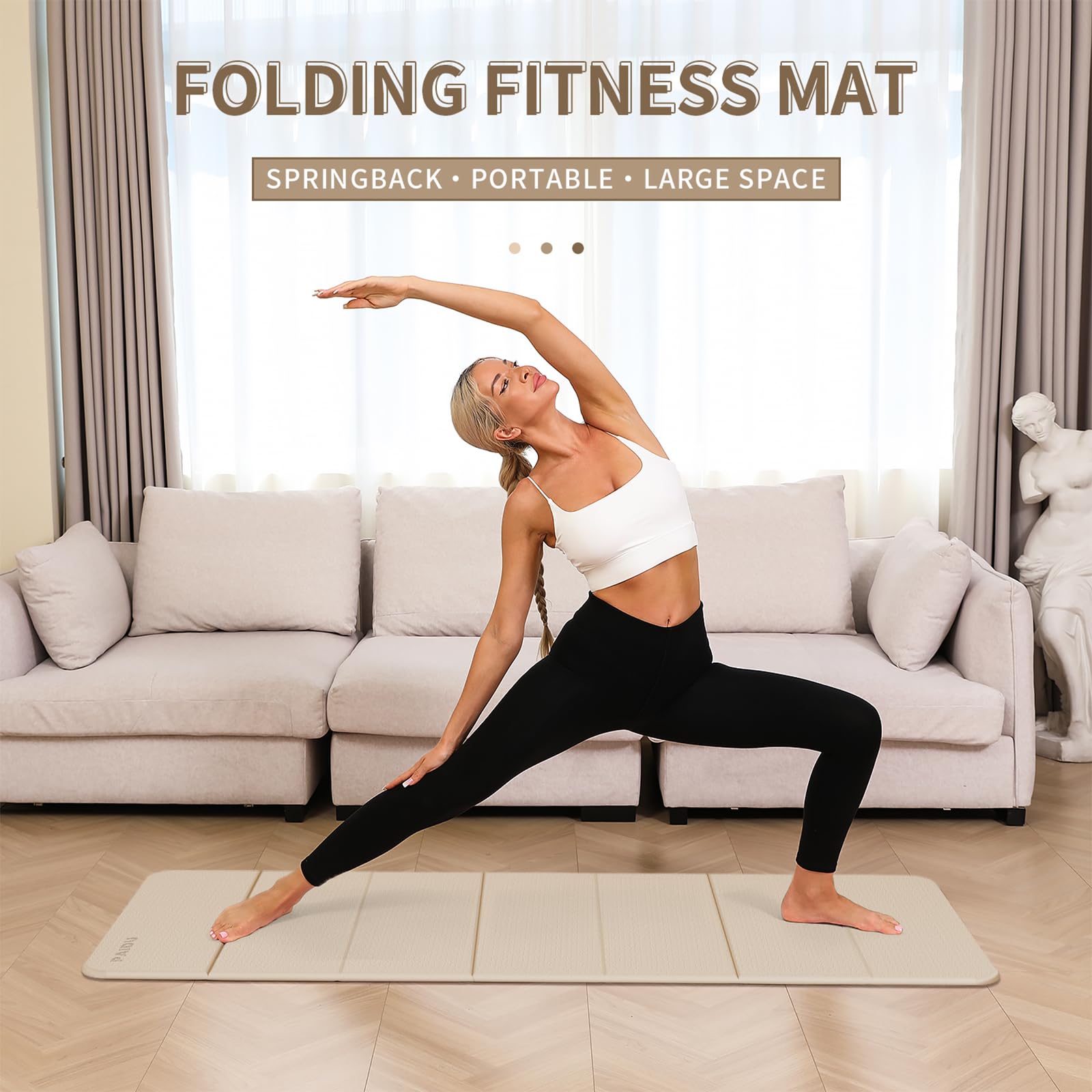 PAIDU Tapis de yoga pliable – 10 mm d'épaisseur – 190 cm x 66 cm – Tapis de fitness antidérapant | Certifié SGS écologique, portable pour yoga/Pilates/studio/entraînement à domicile | Certifié SGS, pliable, facile à ranger, portable pour yoga/Pilates/stud