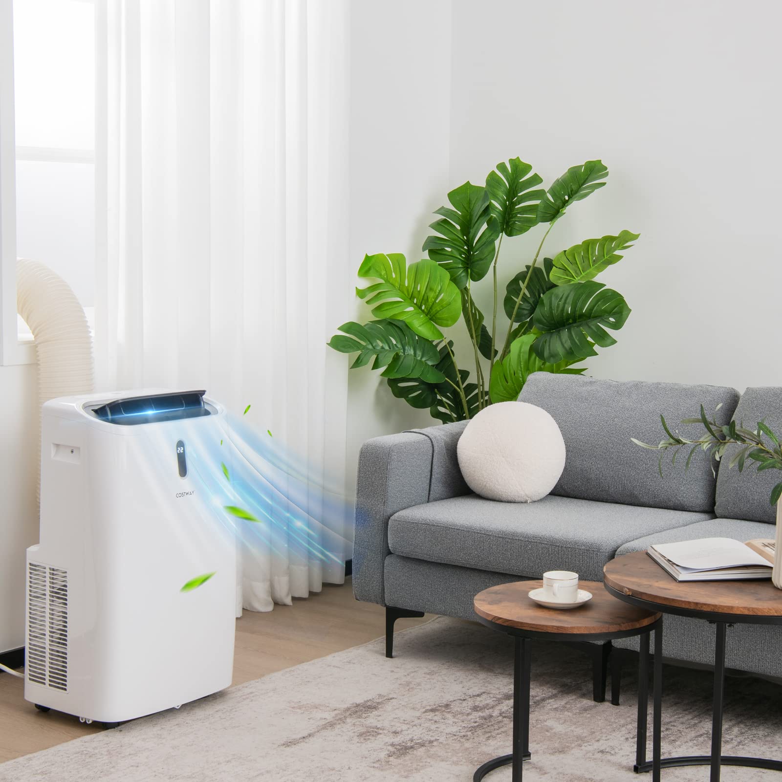 COSTWAY 14000BTU Portable Air Conditioner, 4-in-1 Oscillation Air Cooler with Cooling/Humidifier/Heater/Fan , 3 Speeds Fan, Remote Control, WiFi Smart Control, 4 Universal Casters & Window Kit Included (14000BTU)