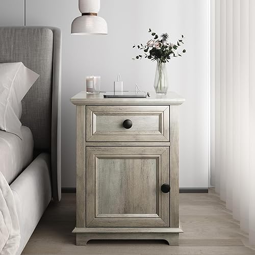 Miniatura 2 de Mesa auxiliar con estación de carga, mesa auxiliar de 18 pulgadas con cajón, mesita de noche para sala de estar, mesita de noche de 24 pulgadas de