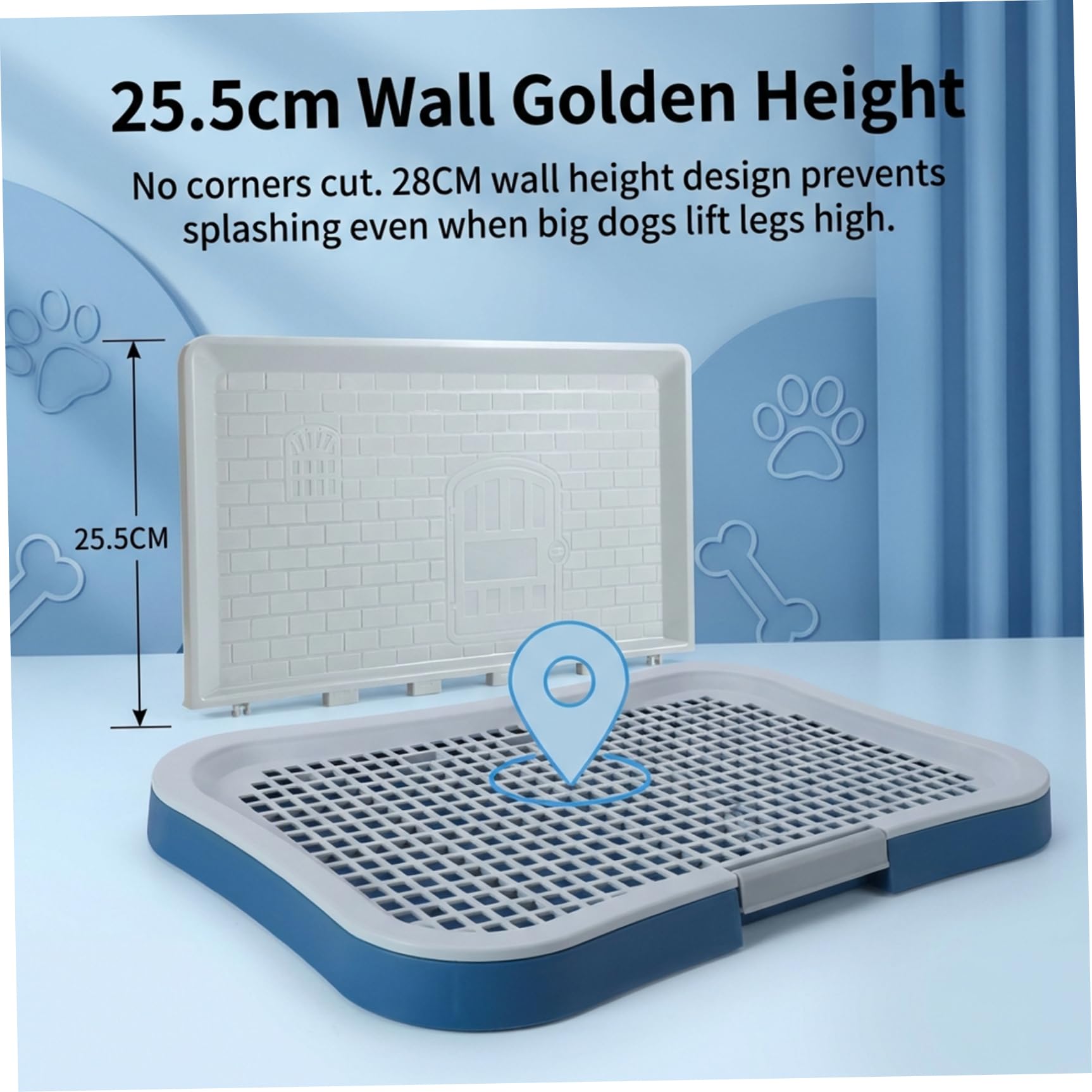 Plateau de Pot d'intérieur pour Toilettes pour Chien, avec parois Hautes, Support Amovible en Maille pour Pipi, pour Chiots et Petits Chiens, Bleu