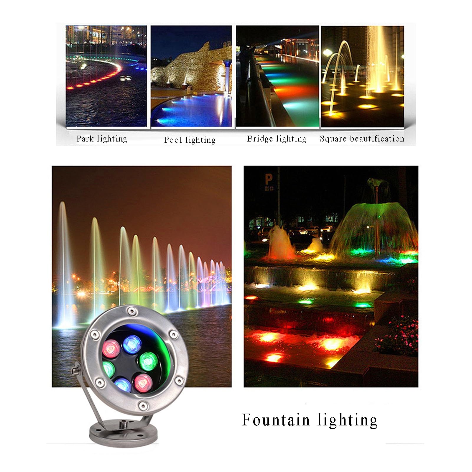 Zatapialna lampa do stawu LED IP68 Wodoodporna 12/24 V Lampa podwodna ze stali nierdzewnej na imprezę Basen Fontanna Rockery Trawa Land Reflektor(Blue,15W-12V)