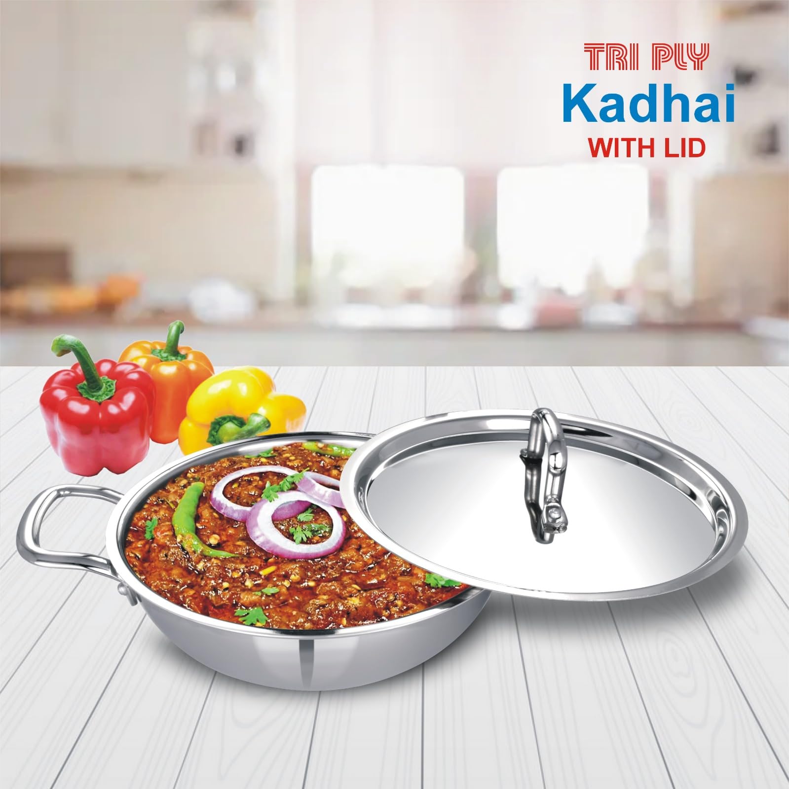 Human Hydro Triply Stainless Steel Kadai (24CM/2.8L) with Lid | 3-Layer Steel–Aluminium–Steel | Induction & Gas Compatible | Easy to Clean | Heavy-Duty for Frying & Curries 2