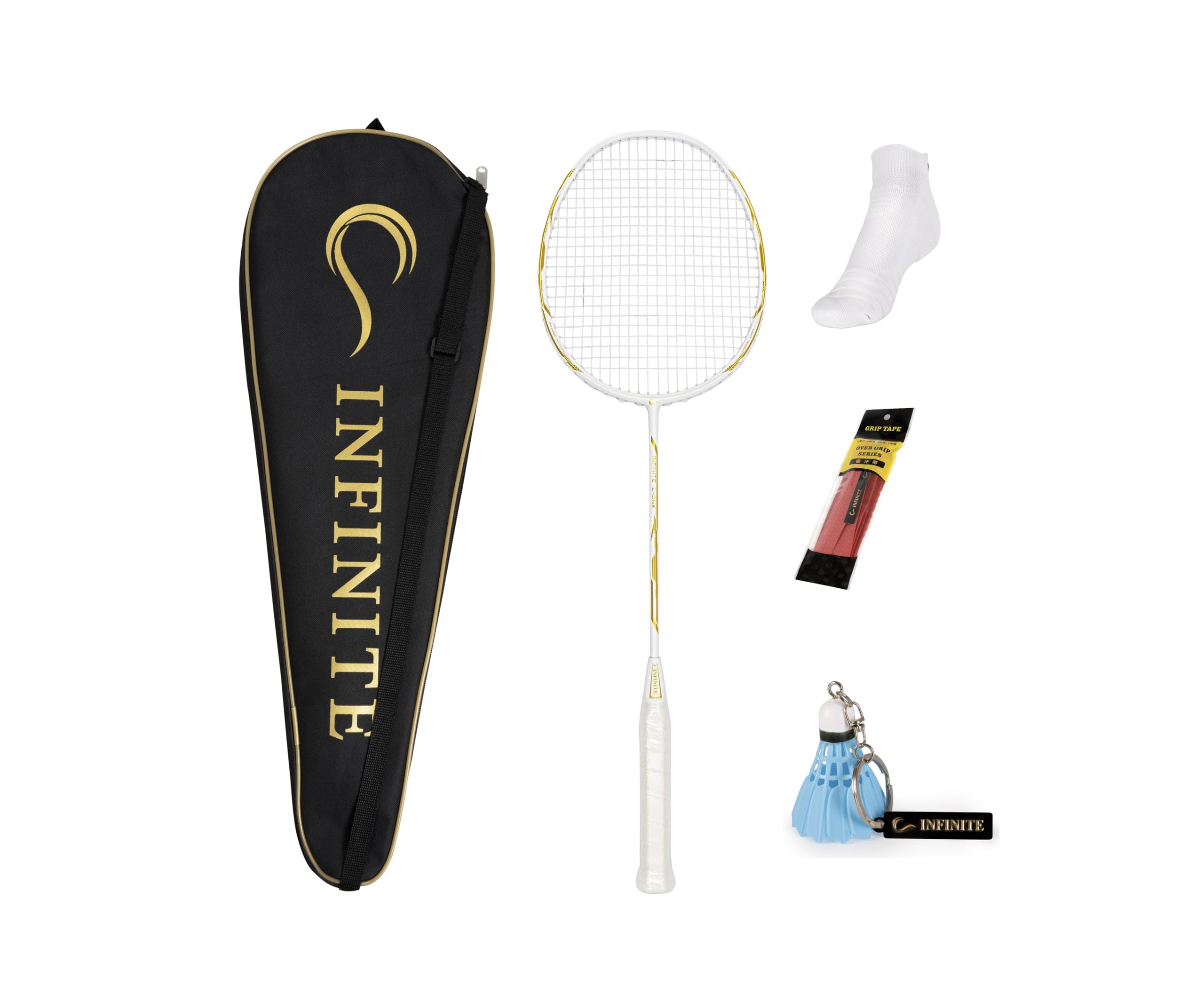 INFINITE Badminton Racket with Free Racket Bag & & Socks & Grip & Badminton Keychain, High Carbon Fiber, 73g, G5, 24-30lbs, Suitable for Intermediate Level Players (Green)