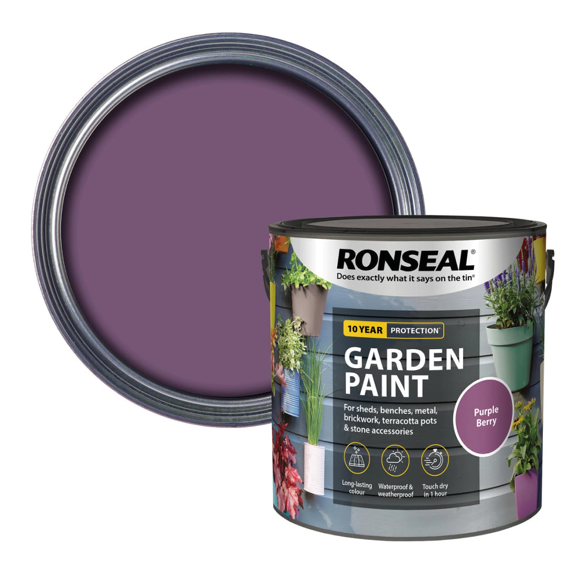 AOC24 Garden Fence Paint 2.5l – Multi-Surface Exterior Paint for Wood, Brick, Metal, Stone & Terracotta – Waterproof, Resists Fading, Matt Finish for Sheds, Fences, Garden Furniture Purple Berry
