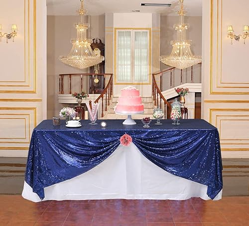 Miniatura 3 de SquarePie Mantel de lentejuelas de 50 x 72 pulgadas, color azul marino brillante para fiesta de boda