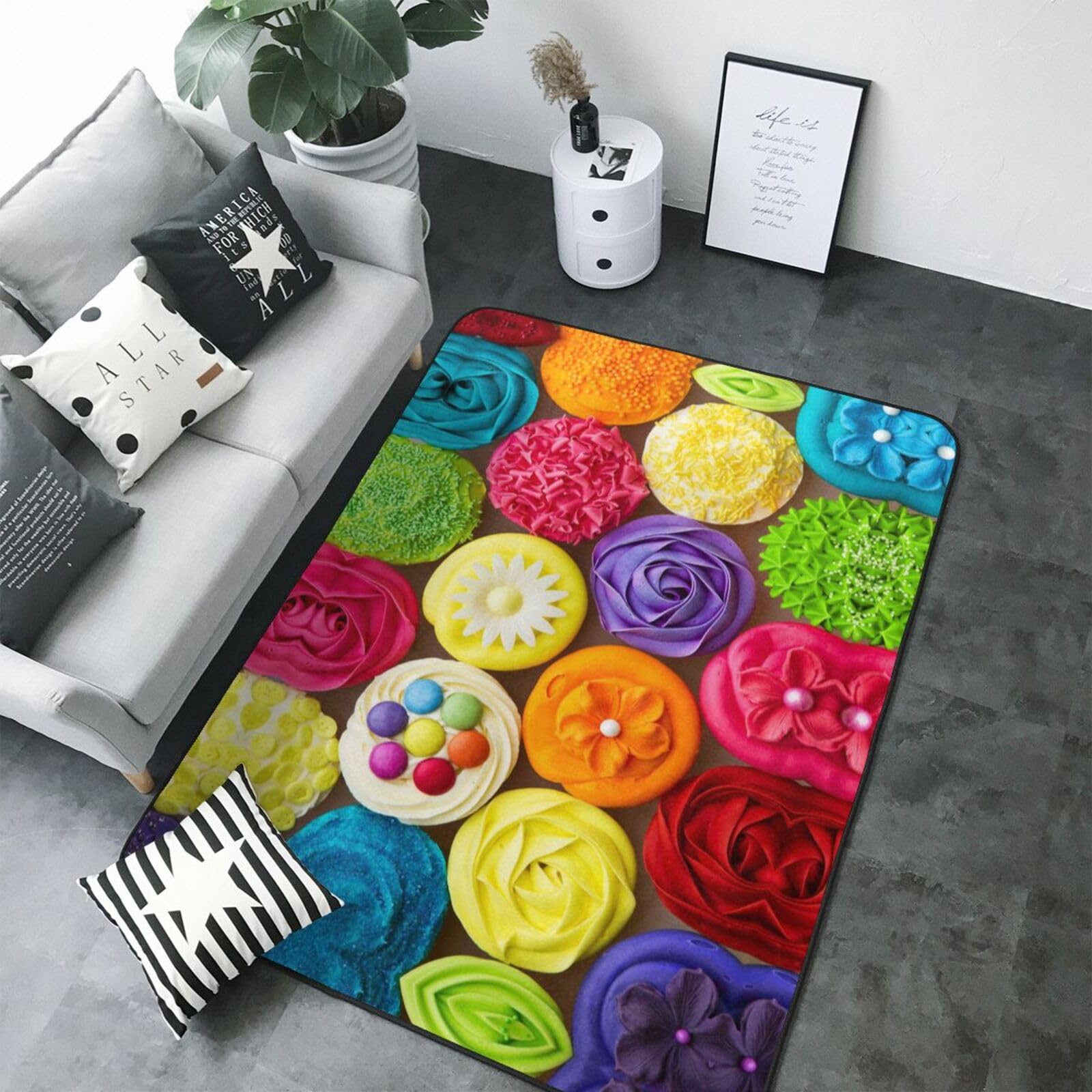 Tapis doux lavable cupcakes anti-tache pour salon et chambre