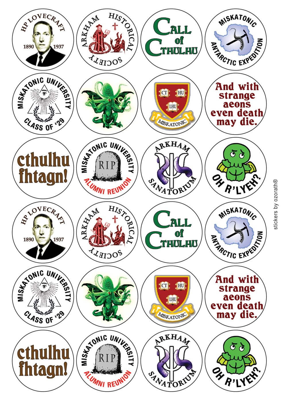 Ozorath HP Lovecraft Cthulhu Mythos Matt Paper Stickers