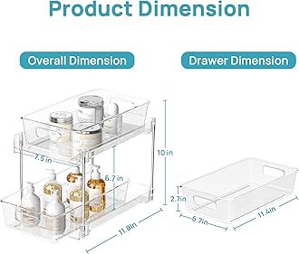 Vtopmart 2 Tier Bathroom Storage Organizer, 4 Pack Clear Under Sink Organizers Vanity Counter Storage Container, Medicine Cabinet Drawers Bins, Pull-Out Organization with Track for Pantry, Kitchen