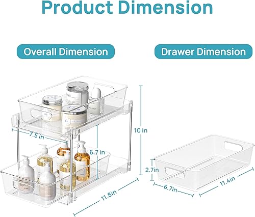 Miniatura 10 de Vtopmart Paquete de 4 organizadores y almacenamiento de 2 niveles para baño debajo del fregadero, organización transparente de despensa de cocina,