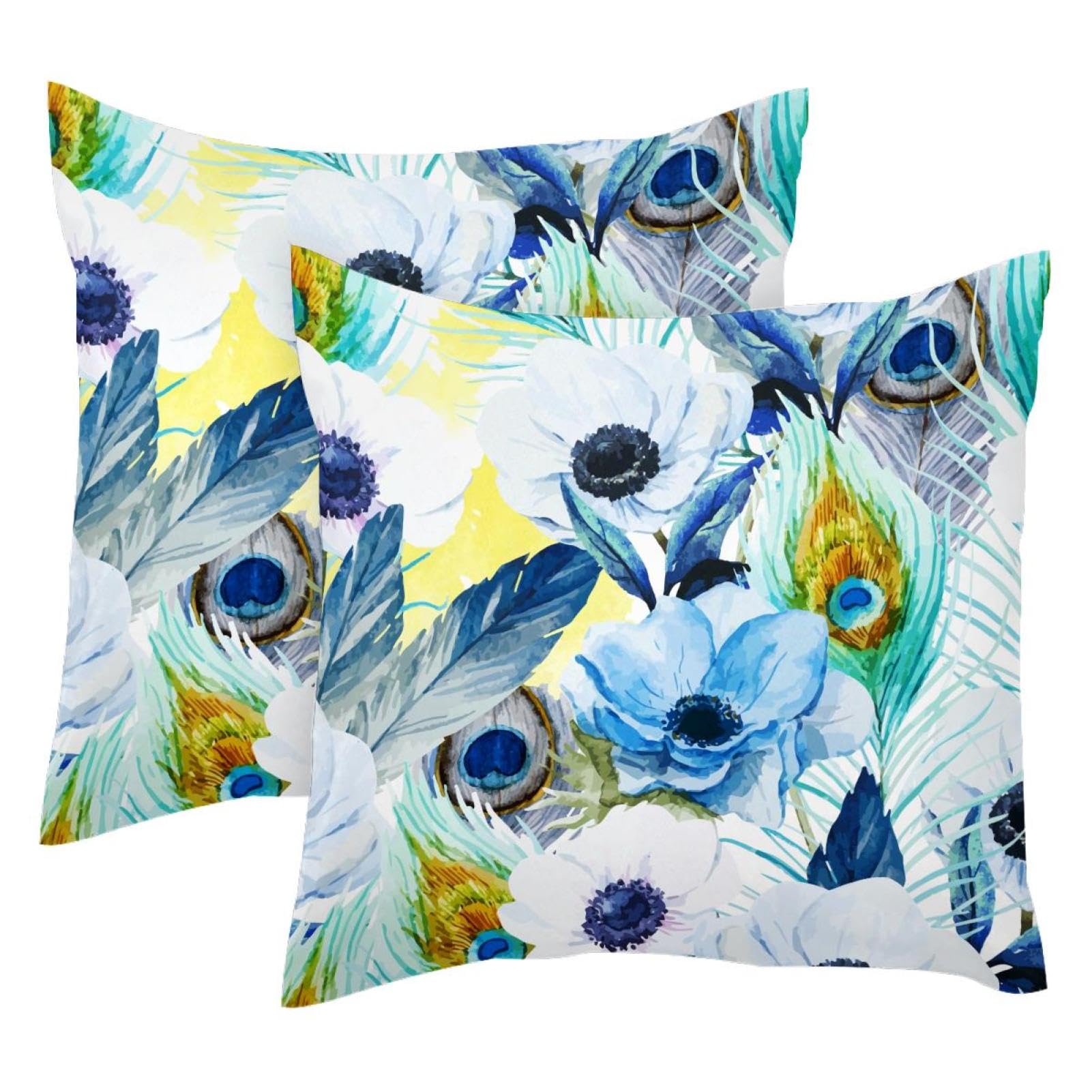 Housse de coussin fleurs de paon aquarelle lavable pour rénover canapé