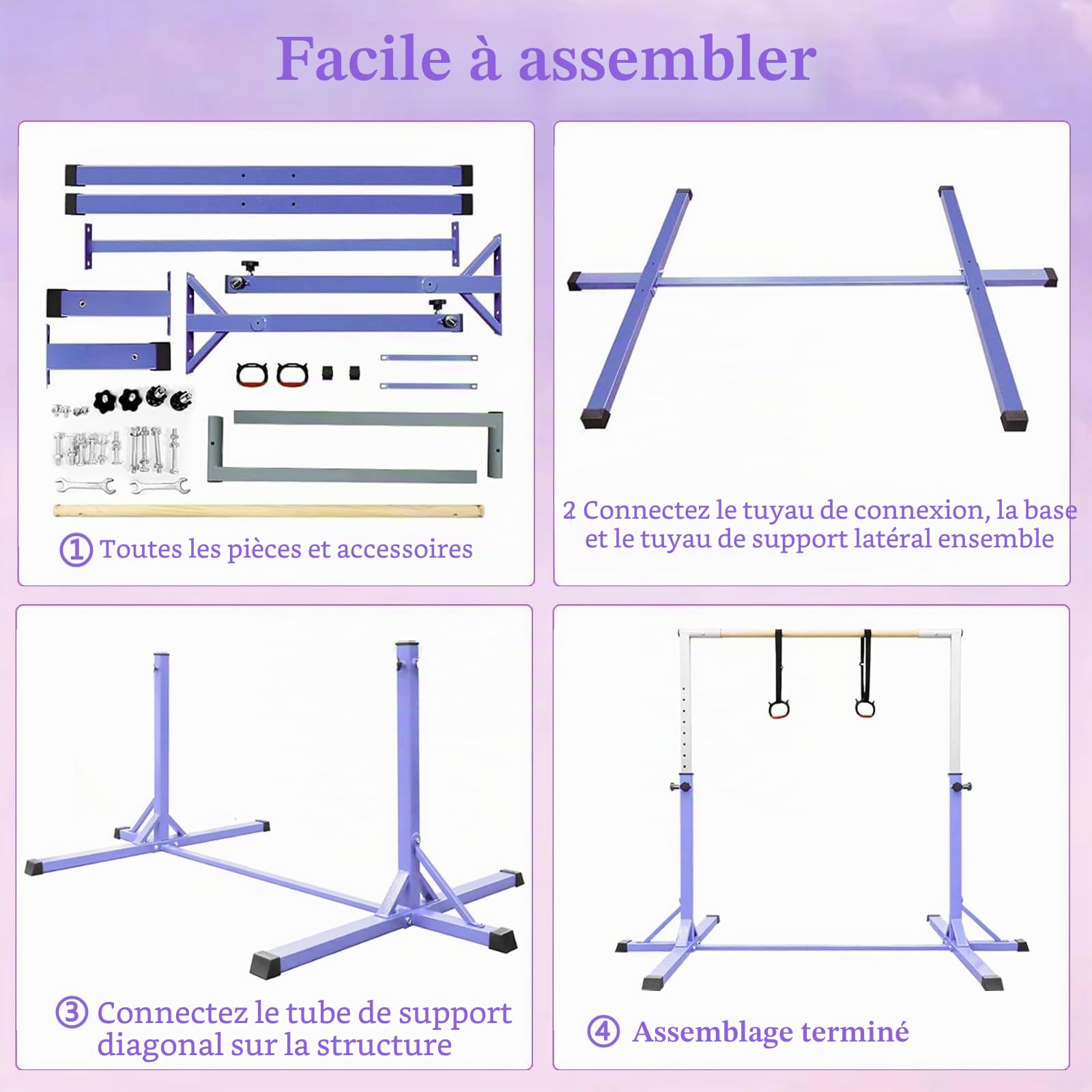 Barre De Gymnastique Pour Enfants - 13 Hauteurs (90-150 Cm) - Structure Acier - Avec Anneaux - Antidérapant
