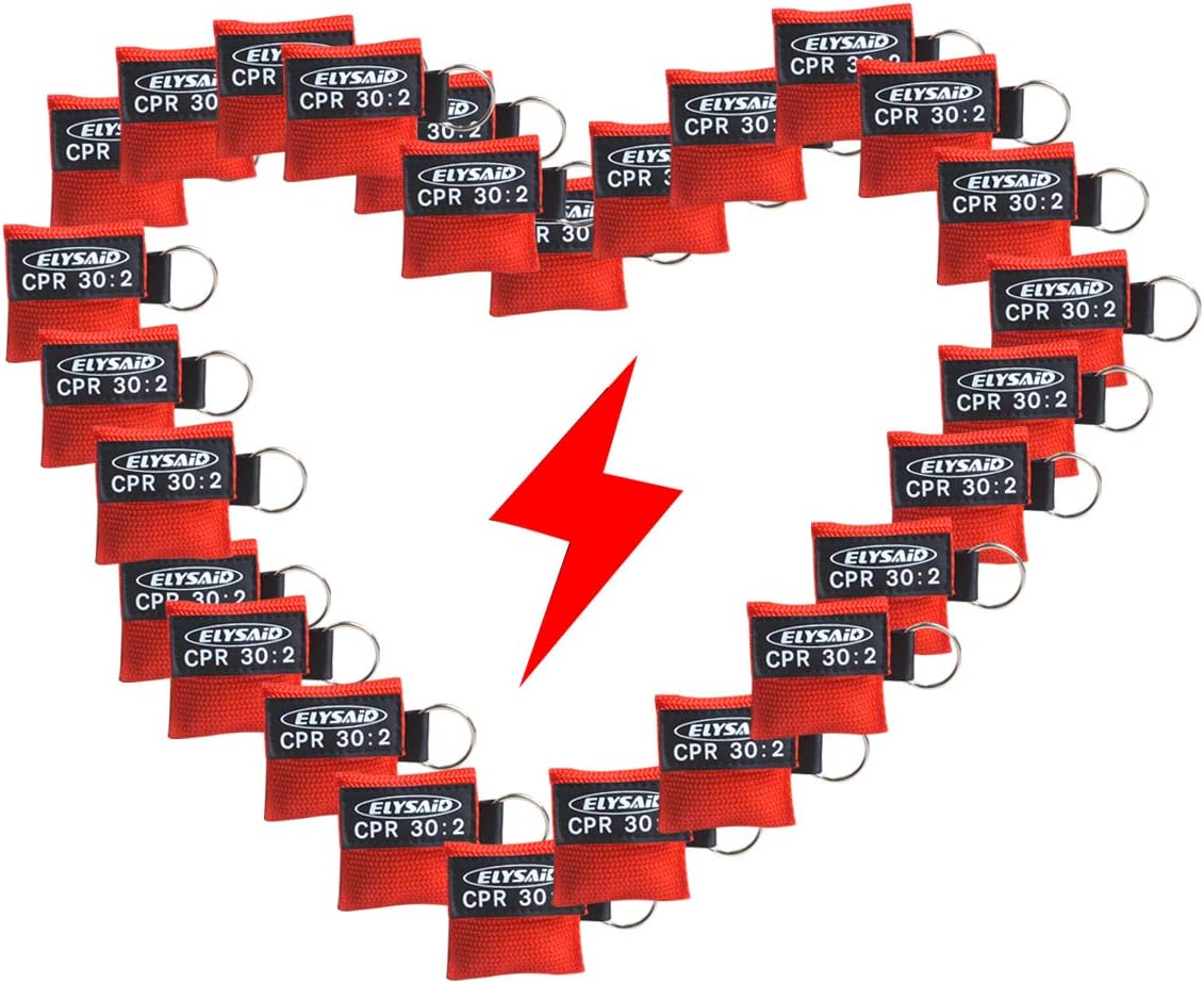 20 CPR MASK WITH KEYCHAIN CPR FACE SHIELD AED RED POUCH CPR 30:2